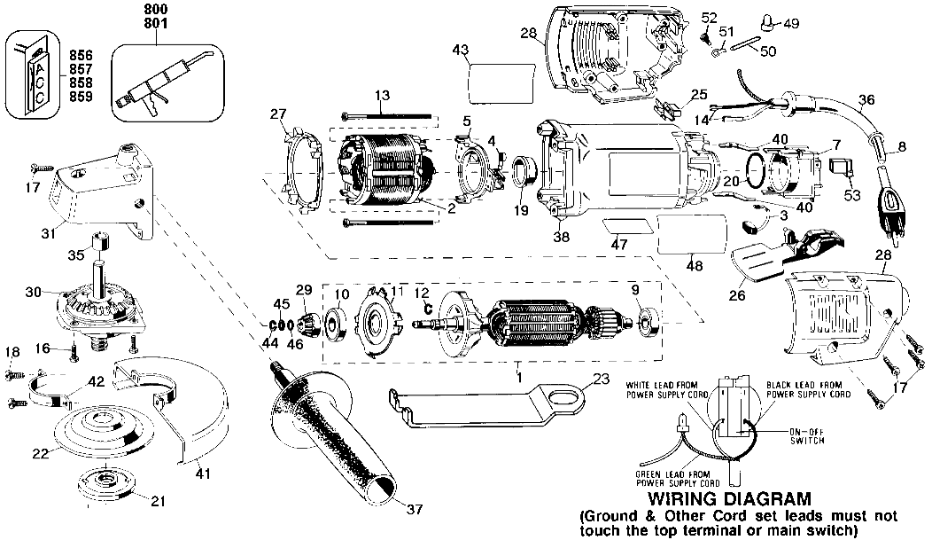 Default Diagram and Parts List for 2750G Type 101 Black and Decker Grinder